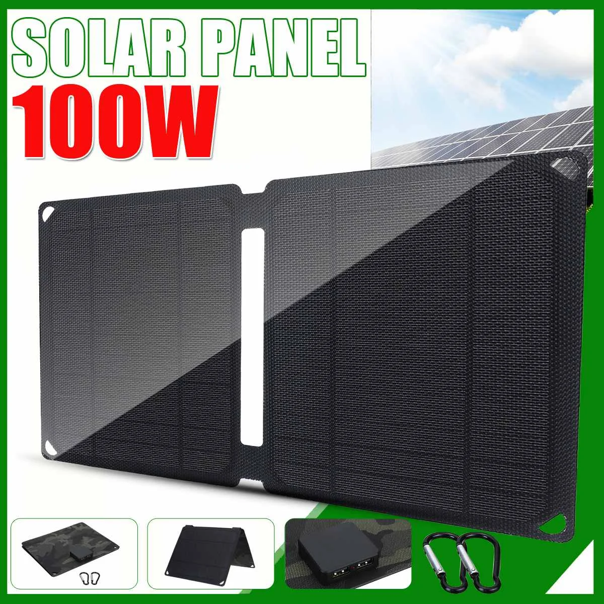 

100W Folding Solar Panel 6V Solar Cell Portable Sun Power Waterproof Foldable USB Port Charger Mobile Power Bank for Phone