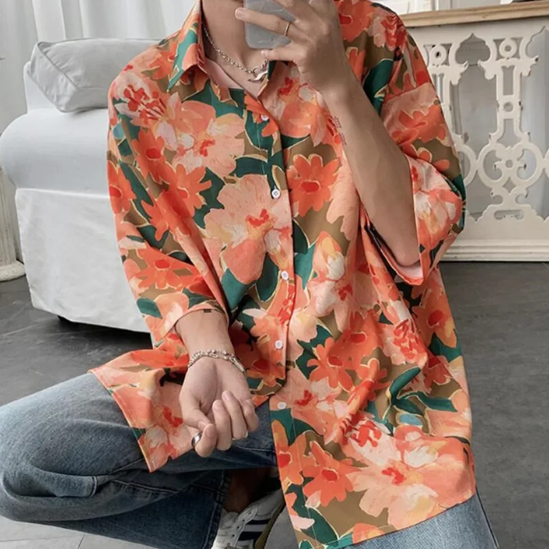 Summer Short-sleeved Shirts Men's Fashion Printed Casual Shirts Men Korean Loose Flower Shirts Mens Hawaiian Shirts M-2XL