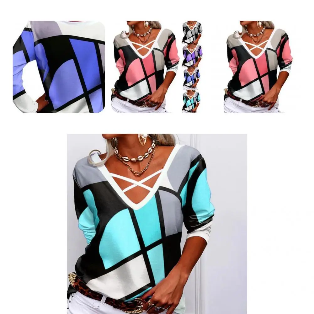 

Terrific Women Shirt Soft Geometric Print Spring Top Spring Shirt Spring Top