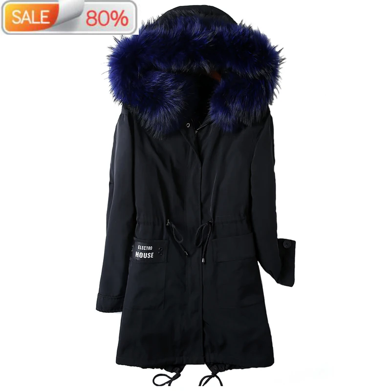 Мужское пальто с натуральным енотовым меховым воротником парка шерстяная куртка