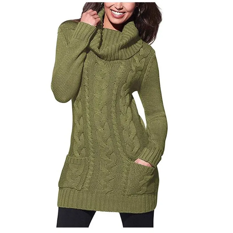 

Women's Turtleneck Long Sleeve Elasticity Knit Pullover Sweaters with Pockets