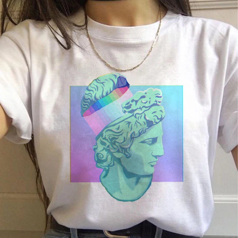 7524 Vaporwave эстетическое 90s модные футболки для женщин Harajuku Ullzang футболки Графический Забавный мультфильм футболка Топ-безрукавка в уличном стиле женский - Цвет: 7524