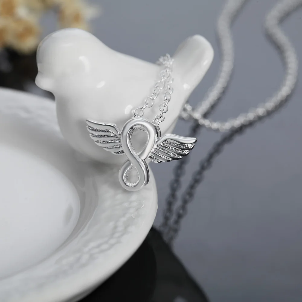

925 Sterling Silver Necklace Pendant High Quality Lucky Charm Wedding Fine Angel Wing 8 Choker Elegant Link Chain Jewelry Gift