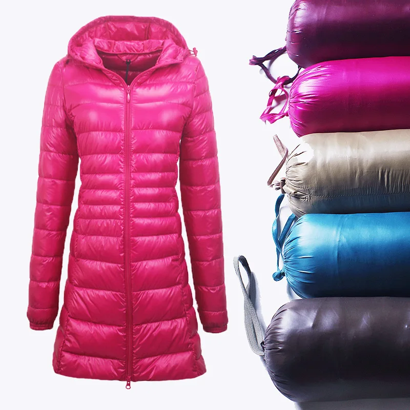 

women down coats 2019 autumn winter top brands rose hooded Collar Slim blue long Light Jackets Female Wear Parkas Plus Size 7xl
