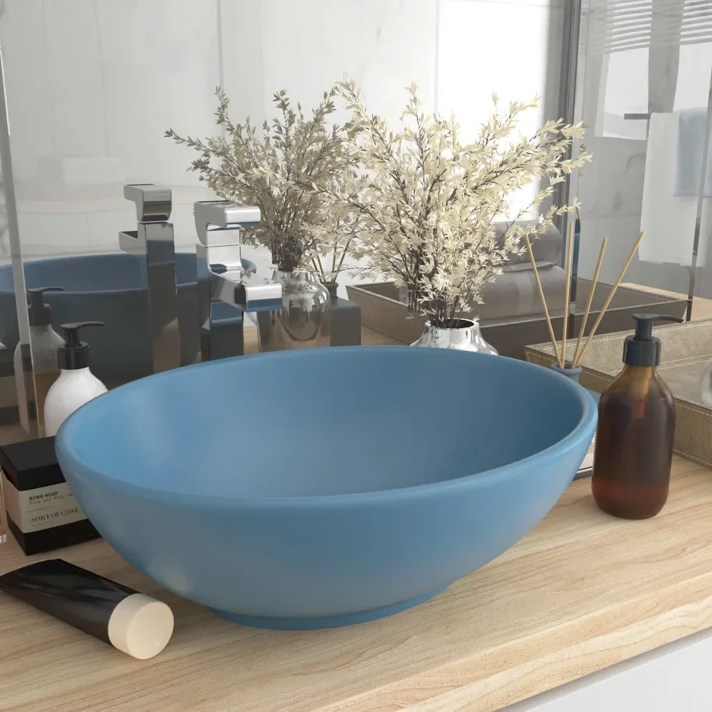 

EHOMEBUY Bathroom Basin Oval-Shaped Matt 40X33 Cm Ceramic Countertop Bowl Lavabo Washbasin Simple Morden Furntire Nordic Style