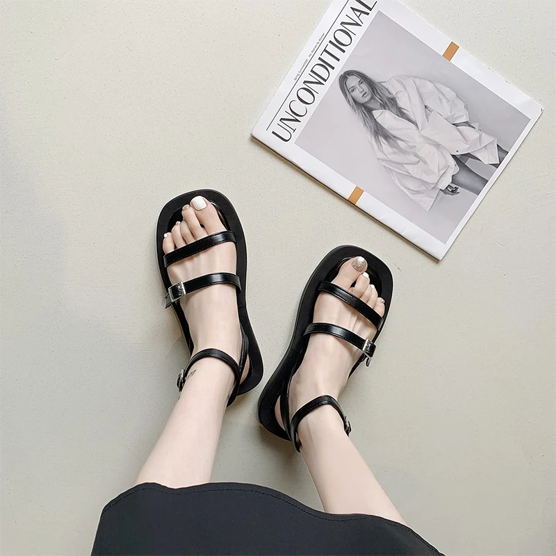 

2021 Summer Sandals Women Sports Shoes Fashion Narrow Band Platform Rome Gladiator Sandals Female Casual Leather Flat Sandalias