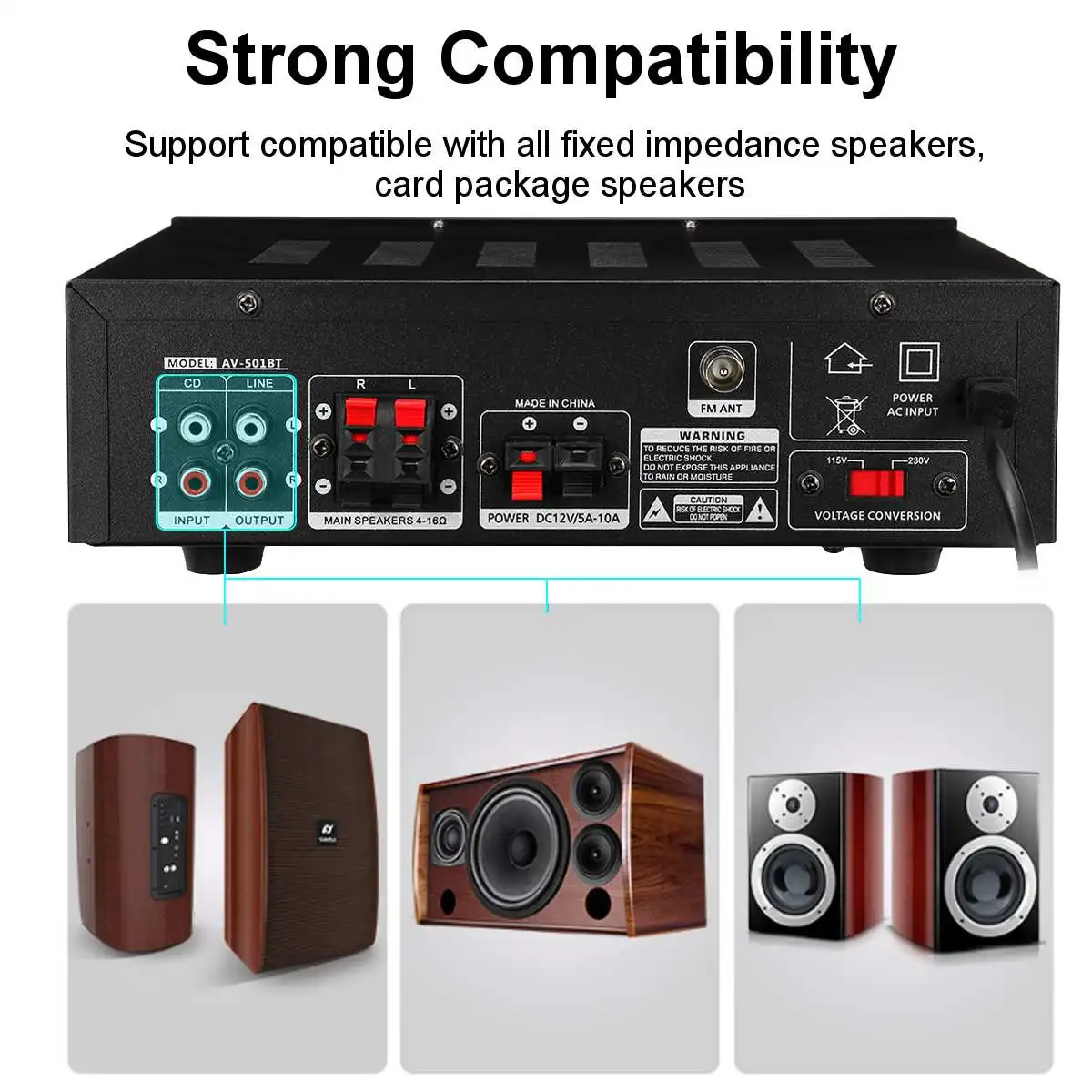Hot Sale 2500W 220V Bluetooth 2.0 Channel Karaoke Mic Input Digital Reverb Home Stereo Power Amplifier Support USB SD FM AUX | Электроника