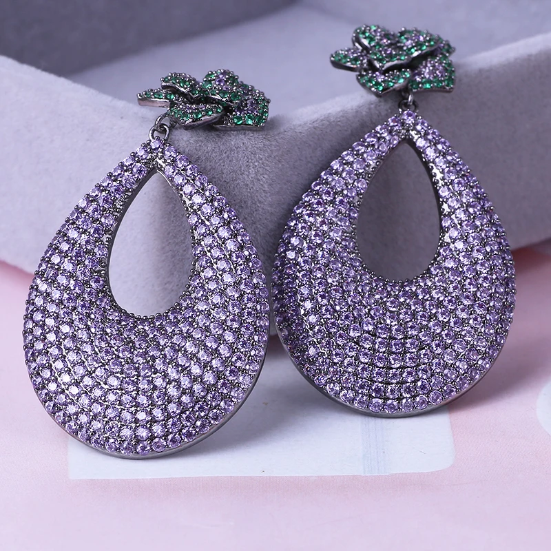 Женские серьги с кубическим цирконием модные капельки в цветочек для свадебного