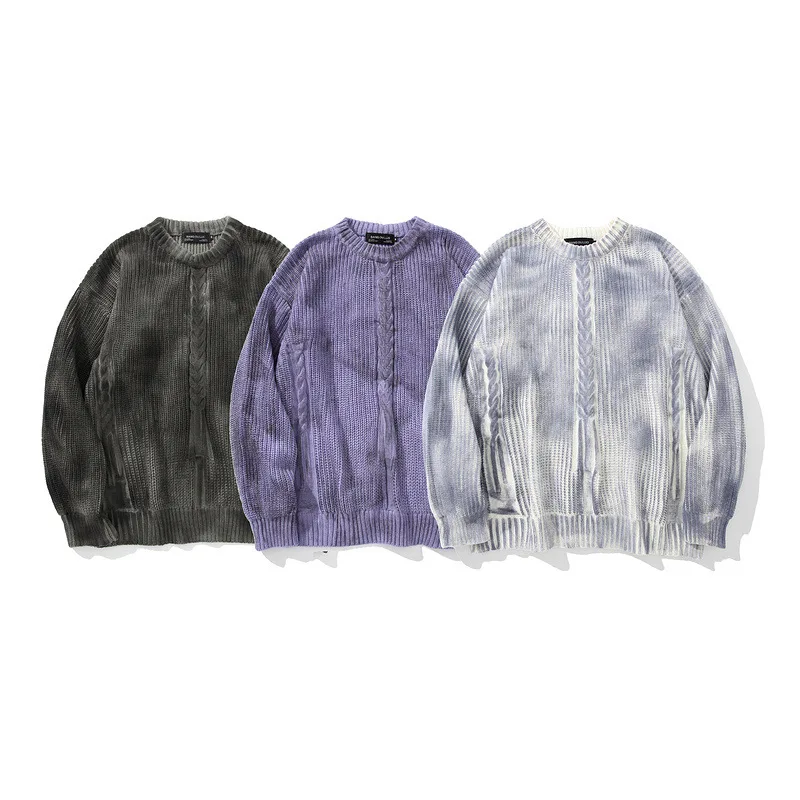 

Tie Dye Knitted Harajuku Japan Style Winter Casual Men Clothes Sweaters Pullovers Male Streetwear Loose O Neck Men's Jumpers Top