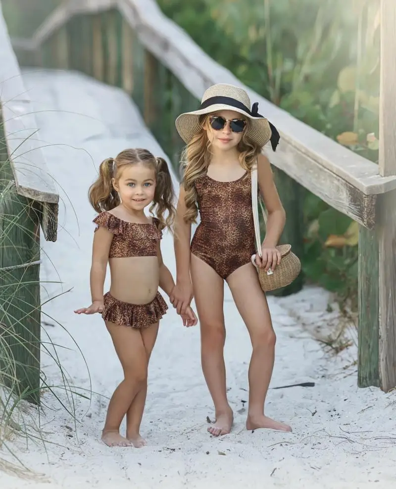 

Baby Swimsuit Summer New Fashion Girls Two Pieces Set Print Leopard Print Swimsuit Children Bathing Suits Cool Beachwear 2-6Y