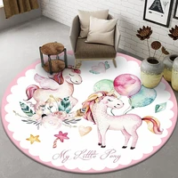 cartoon pink unicorn children bedroom bedside rug play game area rug doormat anti slip chair mat round kids living room carpets
