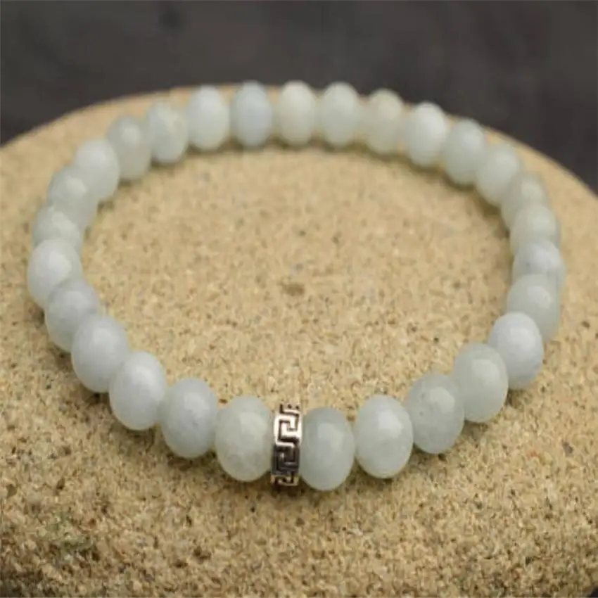

8MM White Jade Gemstone Beads Mala Bracelets Men Cuff Lucky Yoga Pray Handmade 7.5inches Healing Stretchy Monk Reiki