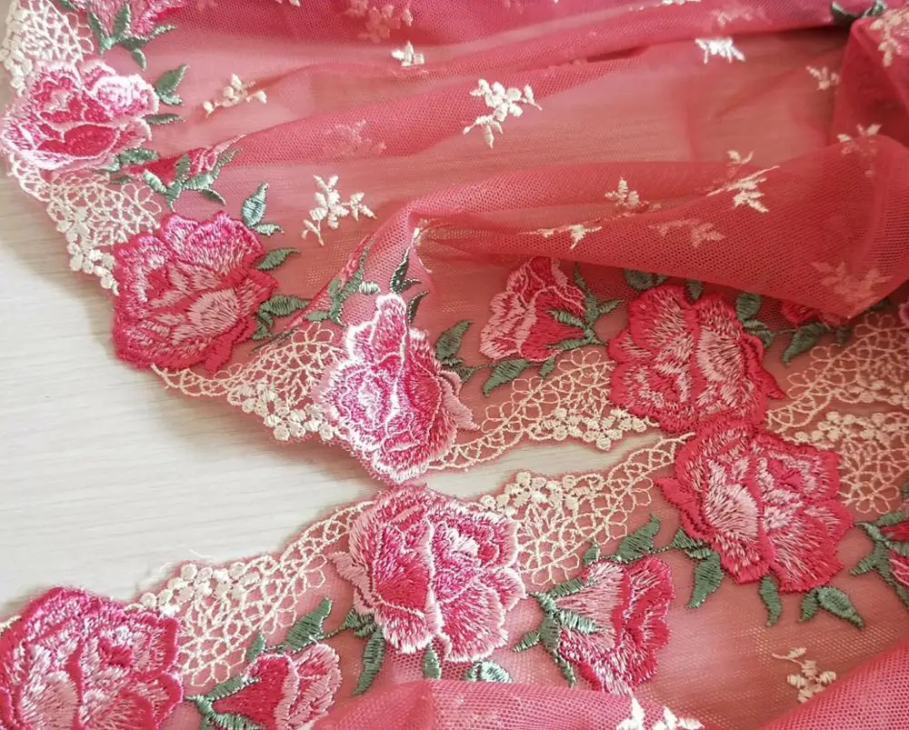 Великолепная Тюлевая кружевная отделка ярко красные цветочные Вышитые зубчатые