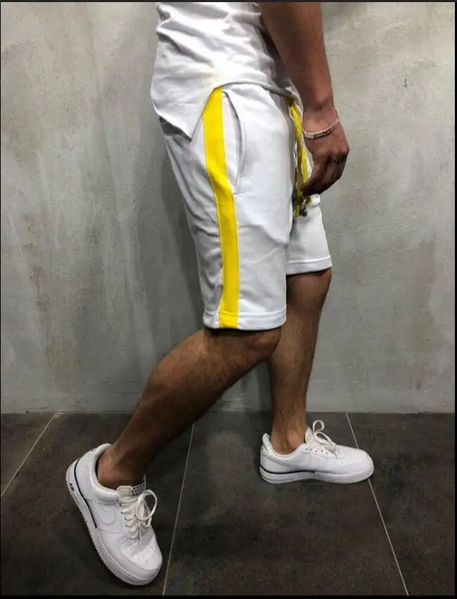 

Men's Casual Sports Fitness Shorts Street Style Color Matching Knee Length Shorts Fashion Men Patchwork Shorts