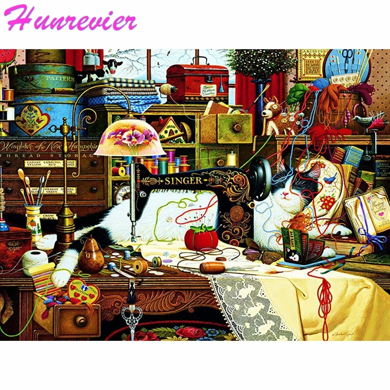 DIY Алмазная вышивка кошка полная алмазная живопись пейзаж крест для стежка