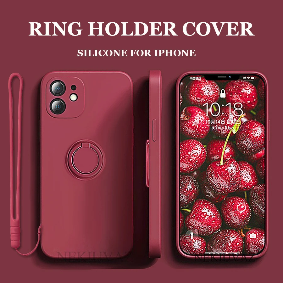Чехол для iPhone 13 с кольцом-держателем на ремешке силиконовый чехол Coque Funda 12 11 Pro Max XR