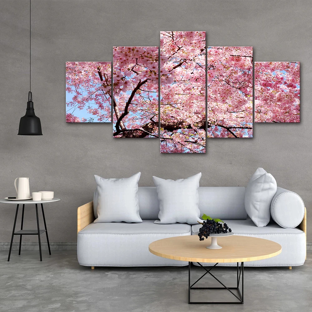 

Cherry Blossom Painting For Living Room 5 Piece Canvas Wall Art Modern Decoration OF Bedroom Decorative Framework