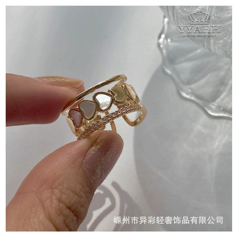 

Light Luxury Autumn/winter New Love Zircon Opening Ring Female, Hipster Index Ring Design for The Minority of Cool