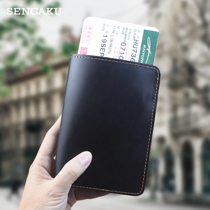Handmade Genuine Leather Passport Wallet Travel Air Ticket Slot ID Card Pocket Coin Purse Pen Case Cover Portable Card Wallet