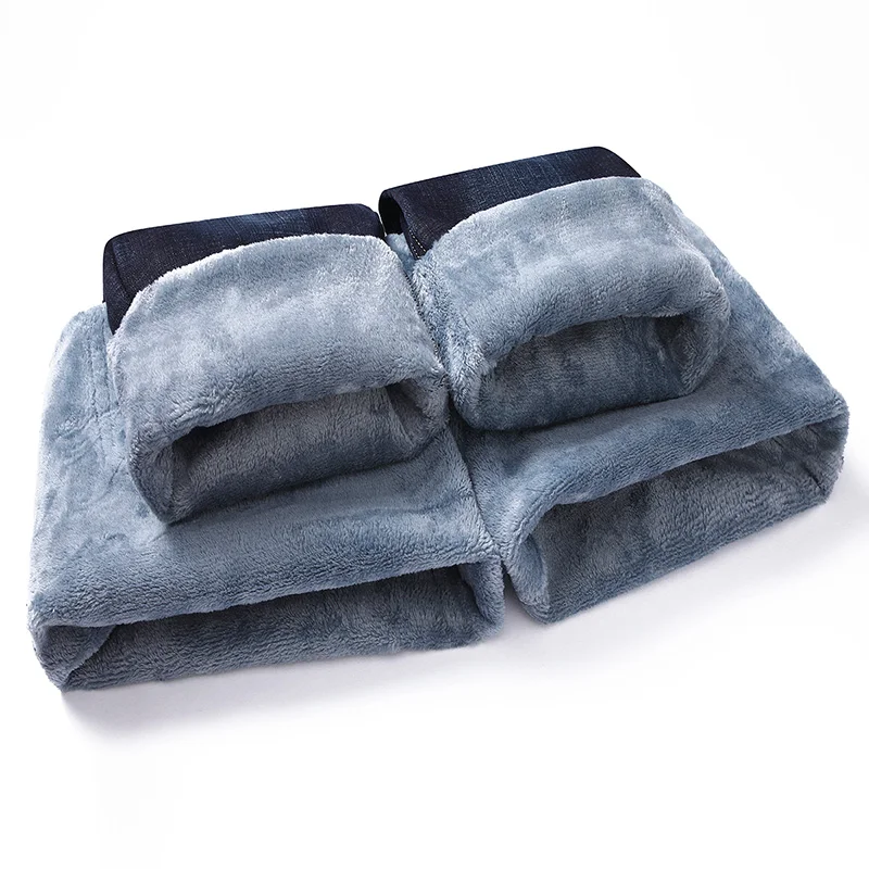 

2020 New Classic Men's Winter Warm Jeans Business Fashion Thicken Grey Fleece Slim Fit Stretch Pants Male Trousers Black Blue