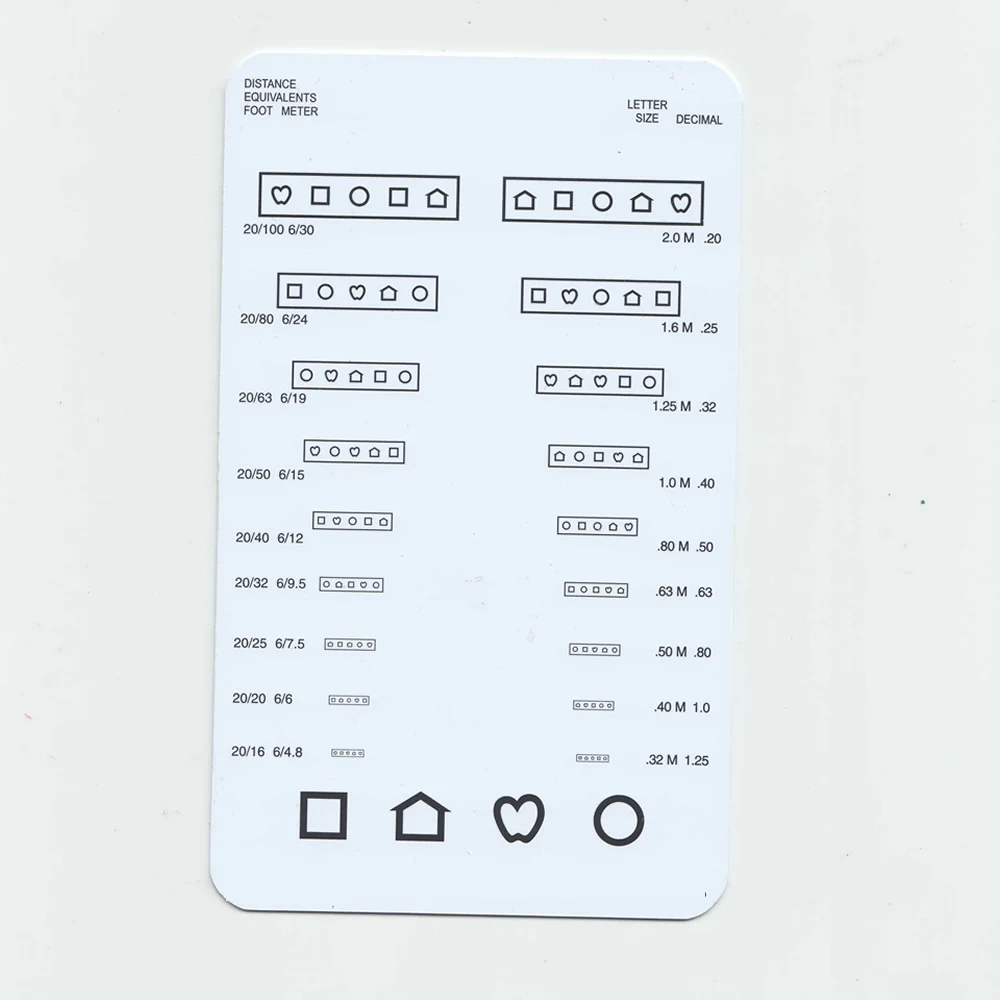 Оптометрические 40 см или 16 дюймов близкое видение тестовые карты Logmar