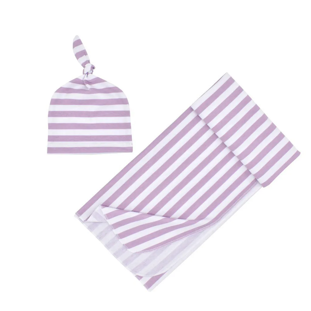 

2PCS Newborn Photography Blankets Newborn Infant Baby Boys Girls Soft Sleeping Blanket Wrap Set+Striped Swaddle Hat