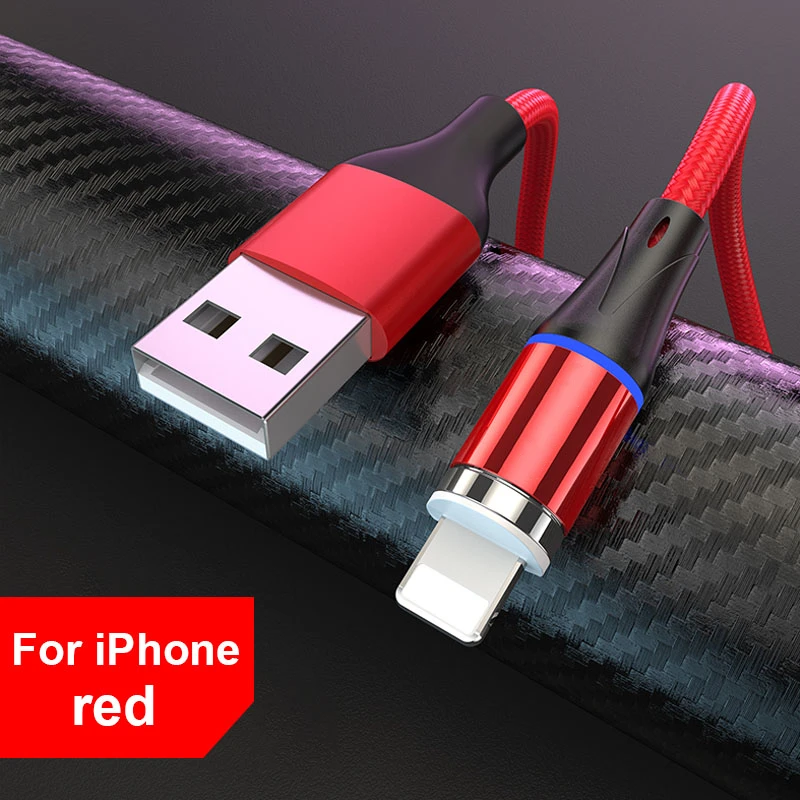 Red For iPhone ROCK 5A Магнитный кабель Micro Usb type C супер быстрая зарядка телефона Usb C светодиодный светильник для iPhone Xiaomi huawei Android Phone 1 м 2 м - Цвет: Red For iPhone