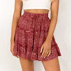 Женская юбка в стиле Харадзюку, повседневная короткая пляжная юбка с высокой талией, оборками и цветочным принтом, лето 2021
