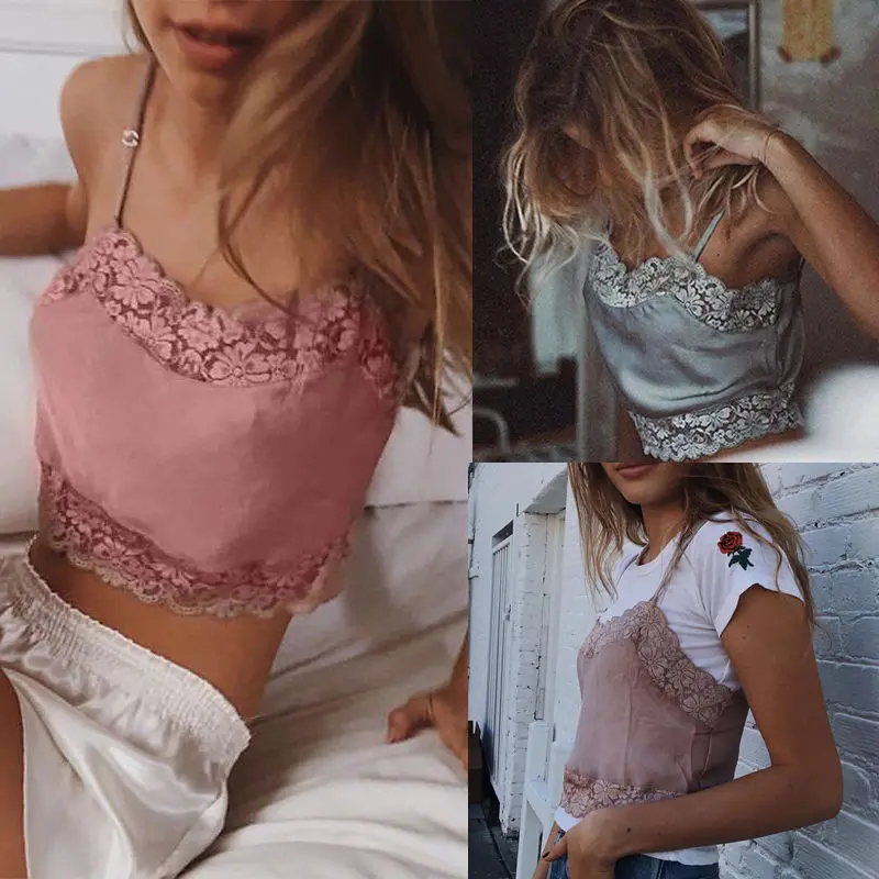 

Sexy Womens Tops Bustier Bra Vest Crop Top Solid Lace Patchwork Bralette Sleeveless Tanks laciness Short Clothes Wear