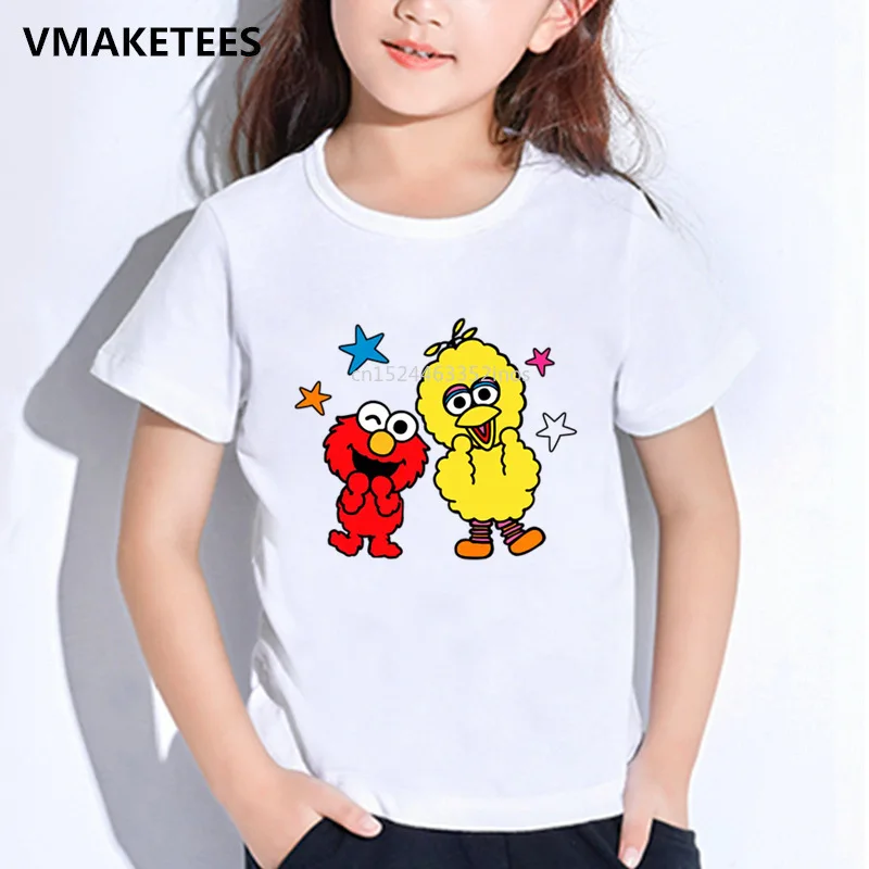 

Girls&Boys Short Sleeve T shirt Kids The Sesame Street Cartoon Print T-shirt Cookie Monster and Elmo Funny Baby Clothes