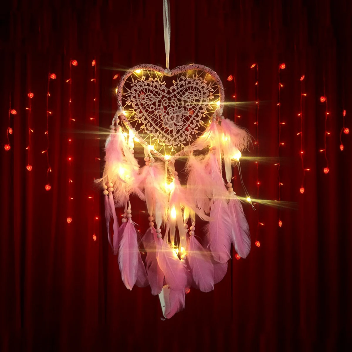 

LED light Decoration Dream Catcher With Lights Feathers Hand-Woven Ornaments Birthday Graduation Gift Wall Hanging Decor