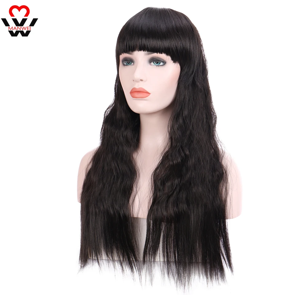 Длинные волнистые парики MANWEI женские с челкой термостойкие синтетические для