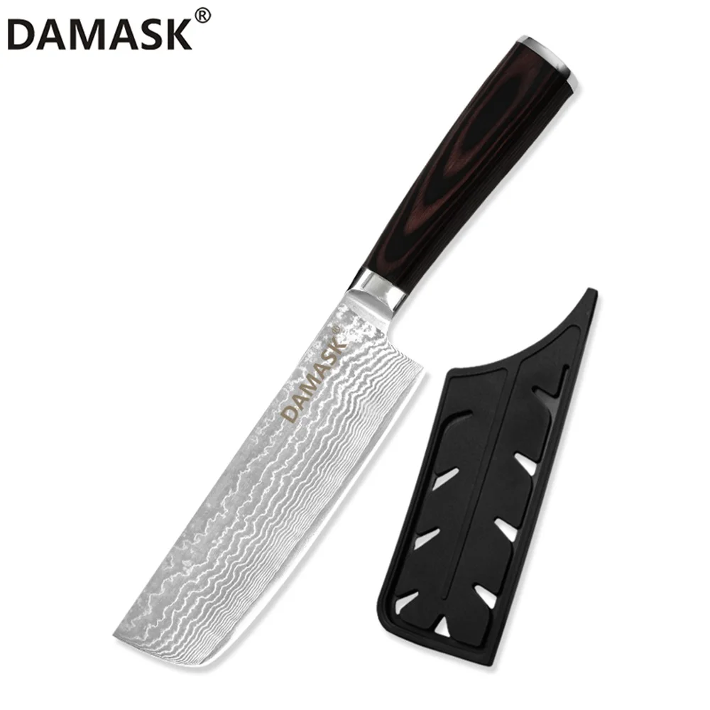 7 inch Chop Knife Дамасские Ножи 5 дюймов Многофункциональный кухонный нож с цветной деревянной ручкой 73 слоя VG10 японские Дамасские стальные ножи режущие инструменты - Цвет: 7 inch Chop Knife