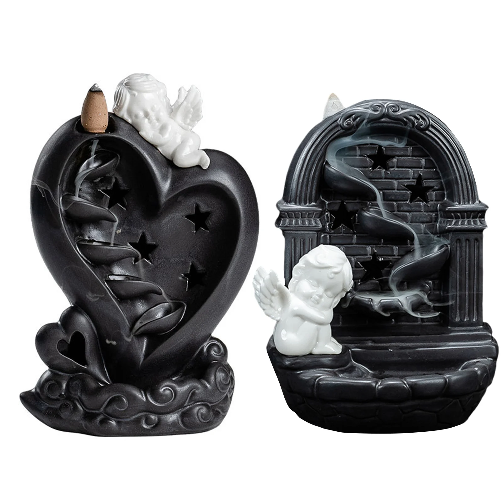 Cupid Backflow Incense Burner with LED Light Incense Holder Decor the god of love Mysterious Atmosphere Handmade Easy to Clean