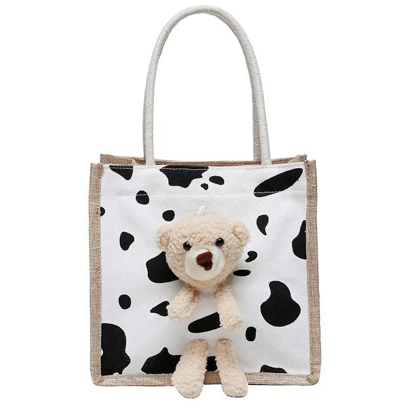 

New Cute Bear Chinese Style Cartoon Student Portable Canvas Bag Bucket Bags Fashion Trend Women Bag
