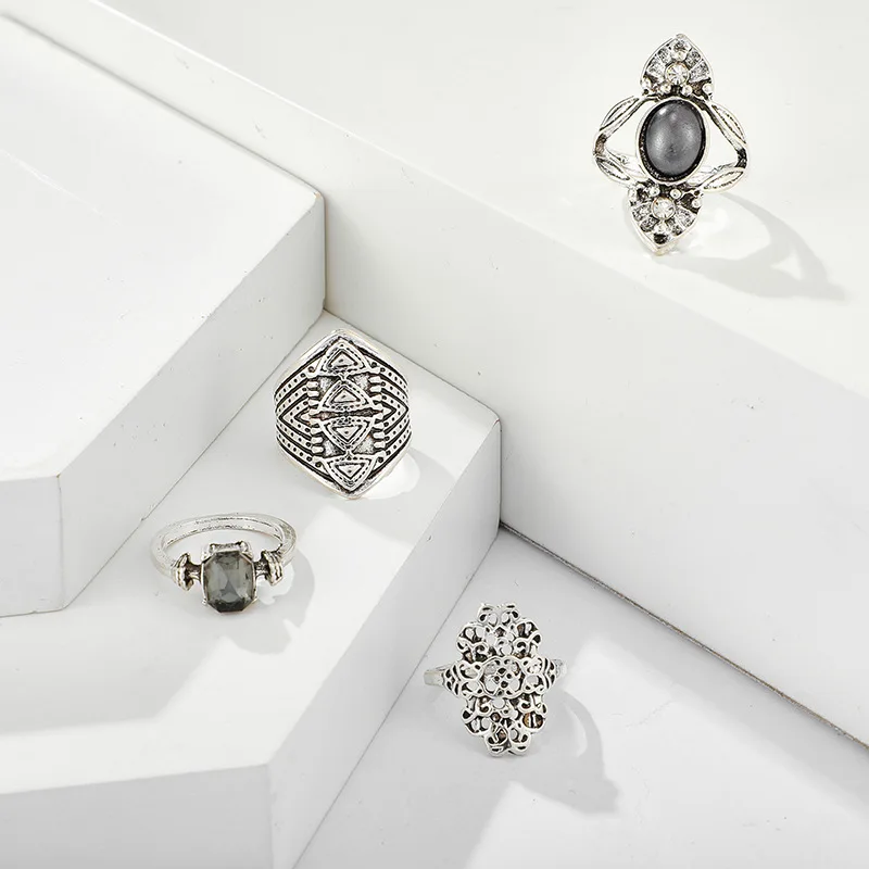 4 шт./компл. Ретро Винтажные серебряные кольца на костяшки средней длины для