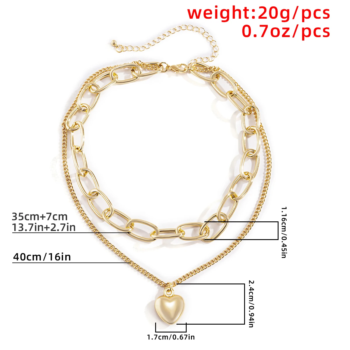 

Punk Geometric Heart Pendant Necklace Women Multi Layer Chunky Short Clavicle Chain Choker Necklace Collares Para Mujer Jewelry