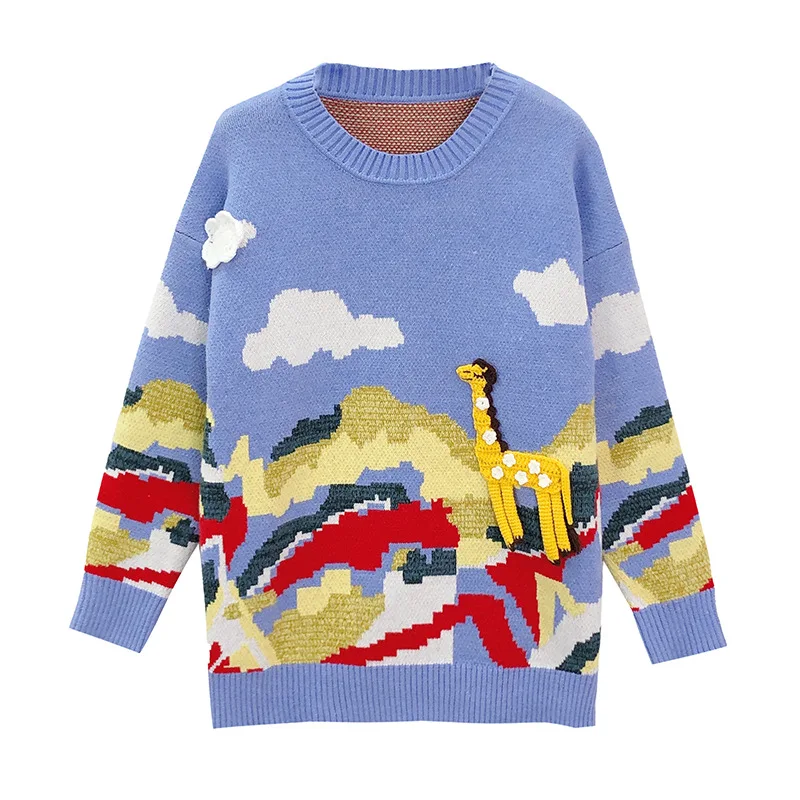 Женский жаккардовый свитер Lazy Oaf свободный толстый вязаный с 3D крючком жираф