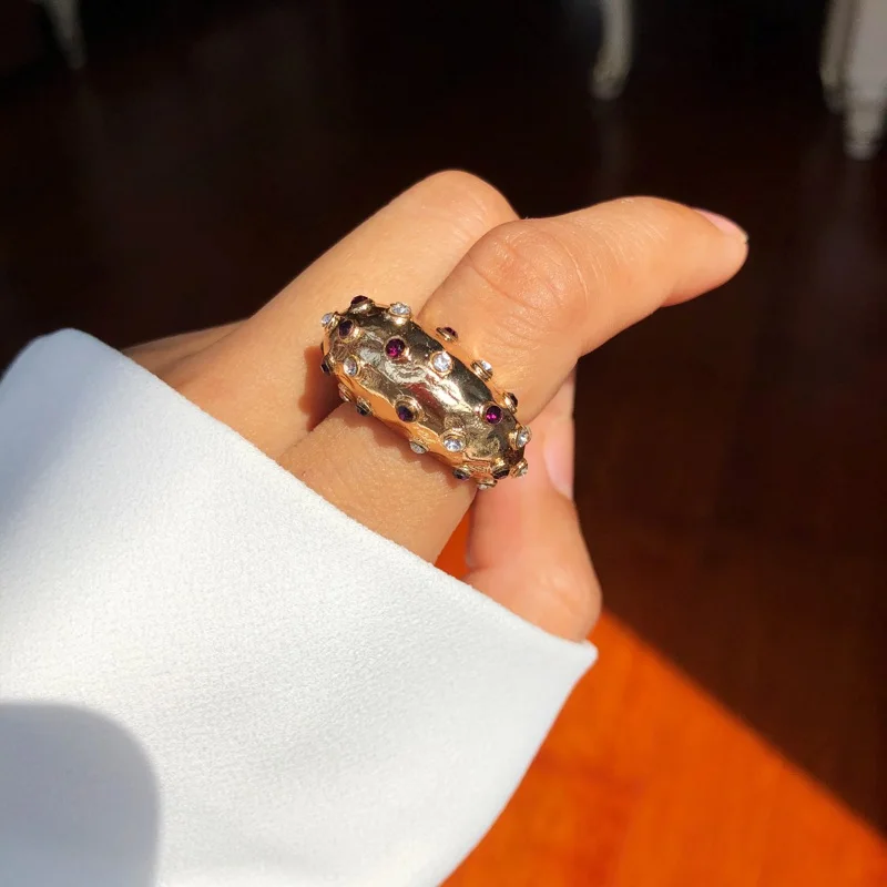 Металлическое кольцо SRCOI в стиле панк смешанные кристаллы барокко модное ретро