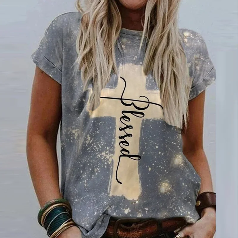 

2021 Summer Vintage Letter Print Blouse Shirts Women Casual O-Neck Pullover Tops Ladies Fashion Loose Plus Size Streetwear Blusa