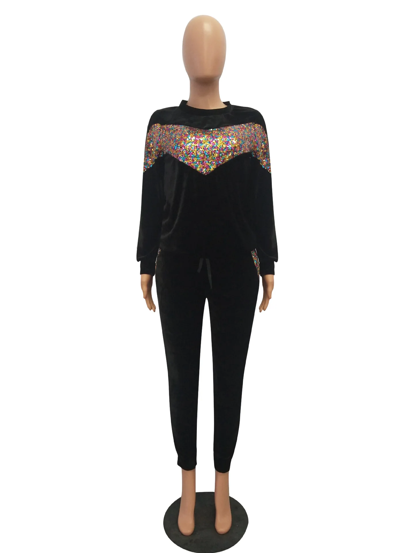 

Velvet Sequined Full Sleeve Winter Tracksuit Women Set Sweatshirt+ Pant Lady Fashion Sexy Two Pieces Suits