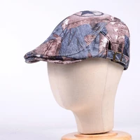 mens womens unisex real leather denim pattern military peaked cap army beret newsboy hatscaps