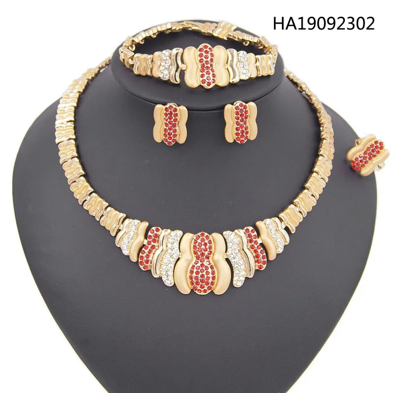 

Yulaili 2019 New Fashion African Crystal Necklace Stud Earrings Bracelet Ring Nigerian Bridal Jewelry Sets Wedding Accessories