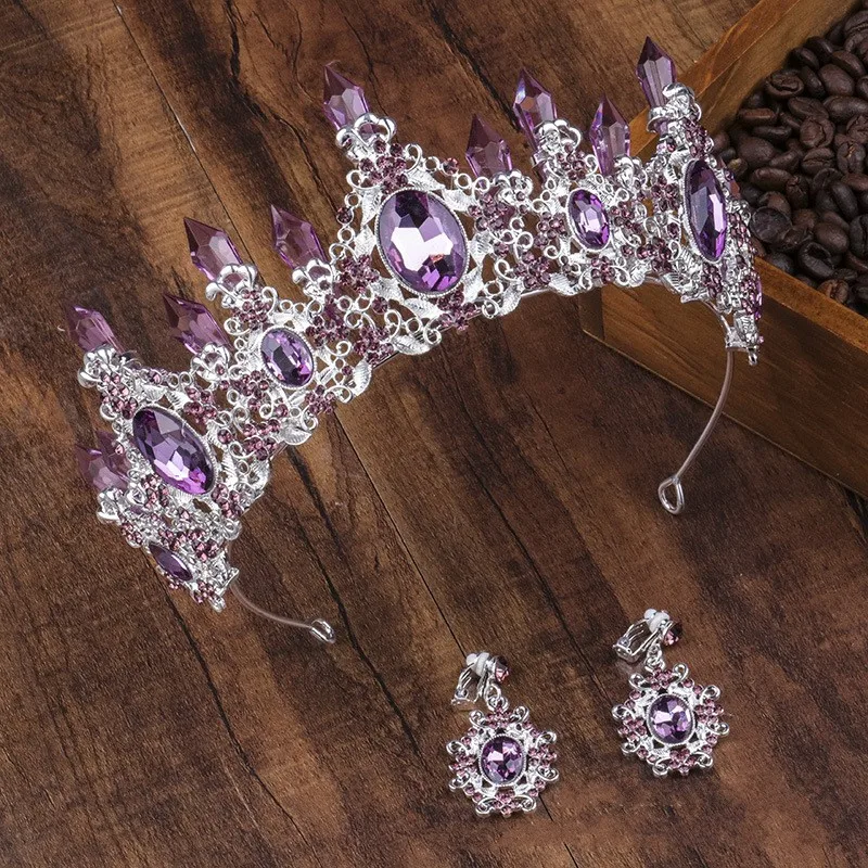 Silver Purple Clip Барокко синий зеленый красный кристалл свадебная тиара короны великолепные Стразы диадема для головной убор «Принцесса» Свадебные аксессуары для волос - Окраска металла: Silver Purple Clip