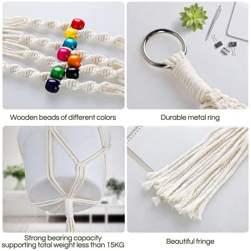 

5Pcs Macrame Plant Hanger with 4Pcs Macrame Plant Hanger White Handmade Cotton with 4 Hanging Hooks