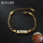 Bluelory по заказу покупателя нержавеющая сталь Выгравировано Название ID бар детский браслет для мальчиков и девочек ребенок по индивидуальному заказу, ювелирные изделия, подарок ко дню рождения