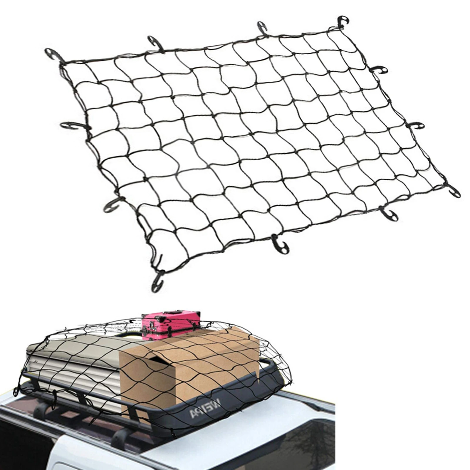 

Car Trunk Rooftop Net Latex Elastic Cargo Luggage Storage Organizer Universal For Travel Offroad SUV 12 Hooks Hitch 120x90CM