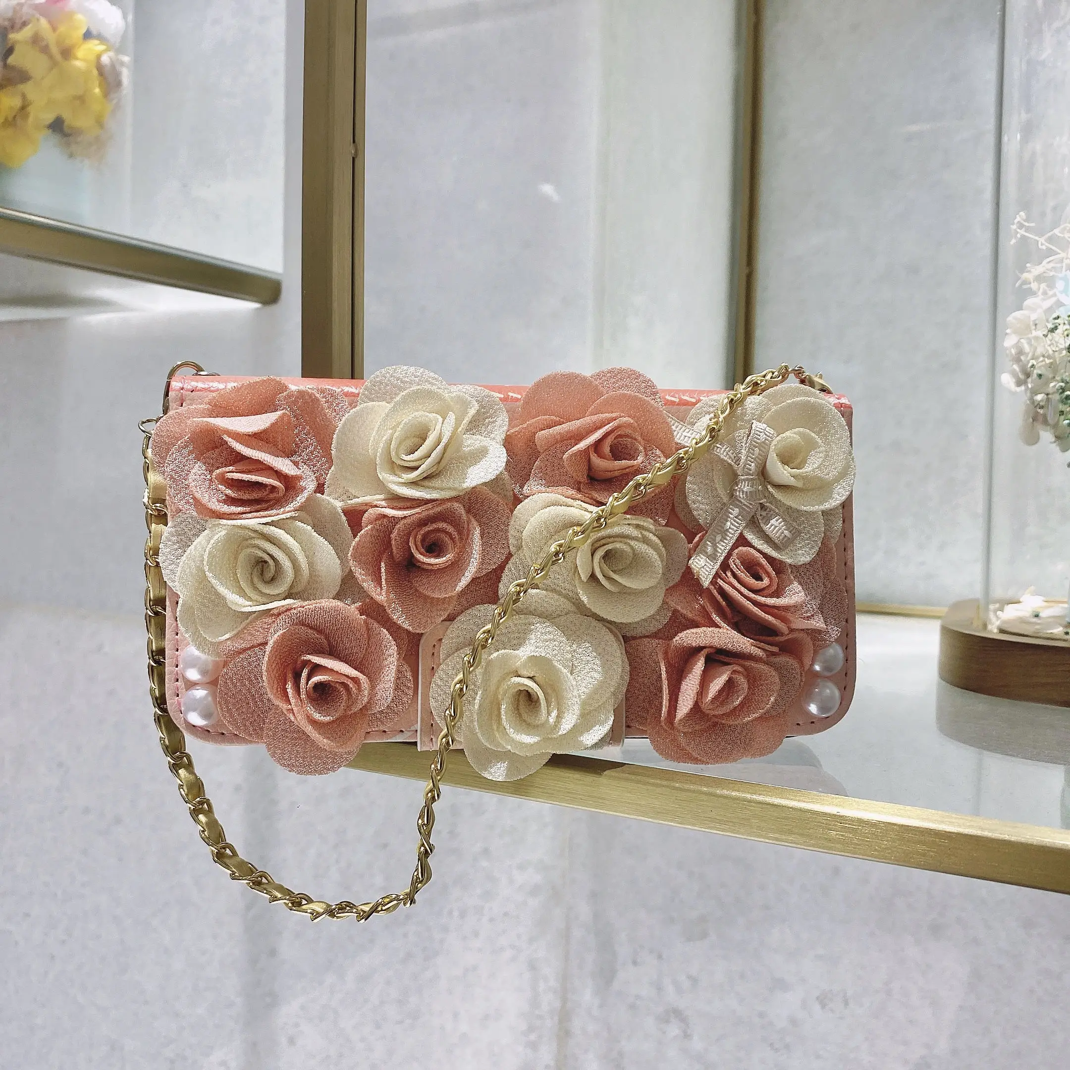 

Luxury Flip Leather Rose Wallet Case for iPhone 11 12Pro Max mini X XR XS Max 78Plus High Quality WristChain Flower Cover