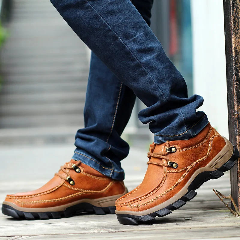 

Classic Genuine Leather Men Tooling Shoes Thick Sole Durable Lace Up Men Shoes British Fashion Men Walking Oxford Shoes
