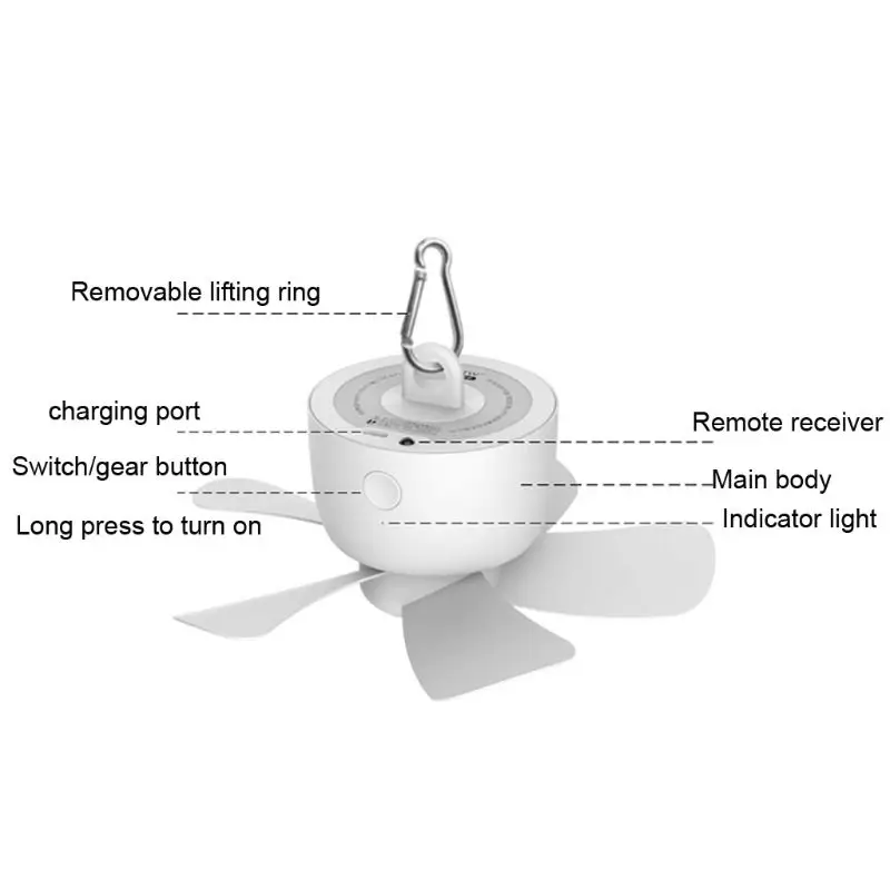 

8000mAh USB Rechargeable Remote Control Timing 4 Gears Ceiling Fan for Tent Bed